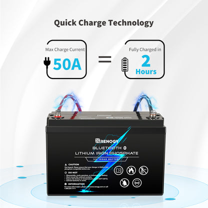 12V 100Ah Lithium Iron Phosphate Battery w/ Bluetooth