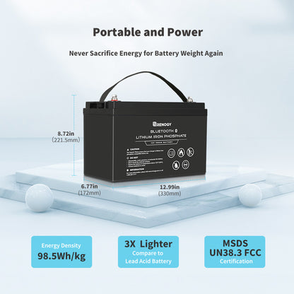 12V 100Ah Lithium Iron Phosphate Battery w/ Bluetooth