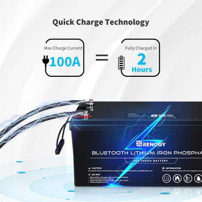 12V 200Ah Lithium Iron Phosphate Battery w/ Bluetooth